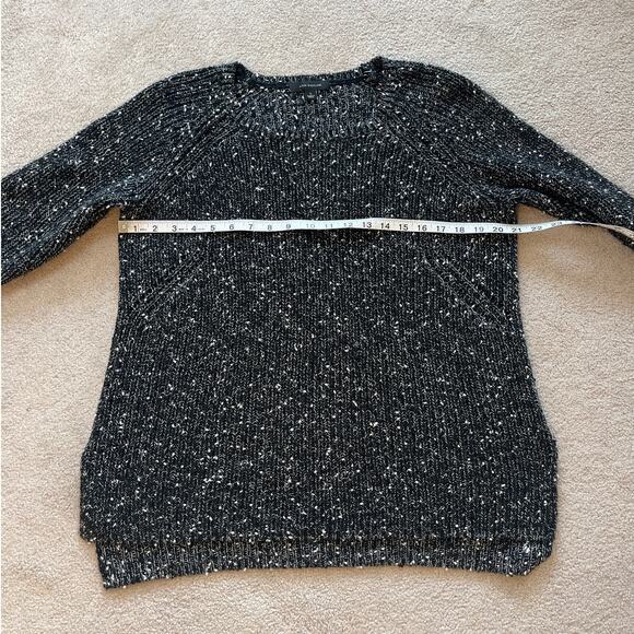Ann Taylor Black White Marled Crewneck Tunic Sweater Size L Wool Blend Ribbed - Picture 6 of 7